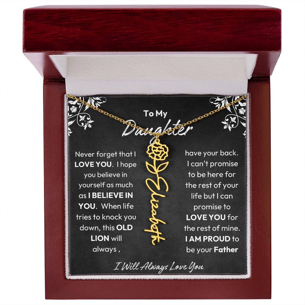 To My Daughter |  Proud To Be Your Father | Birth Flower Necklace | Gold