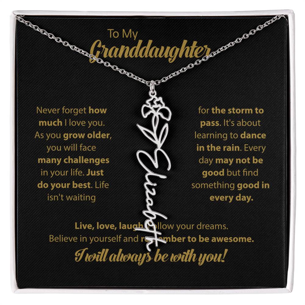 To My Granddaughter | Dance In the Rain |  Personalized Flower Name Necklace