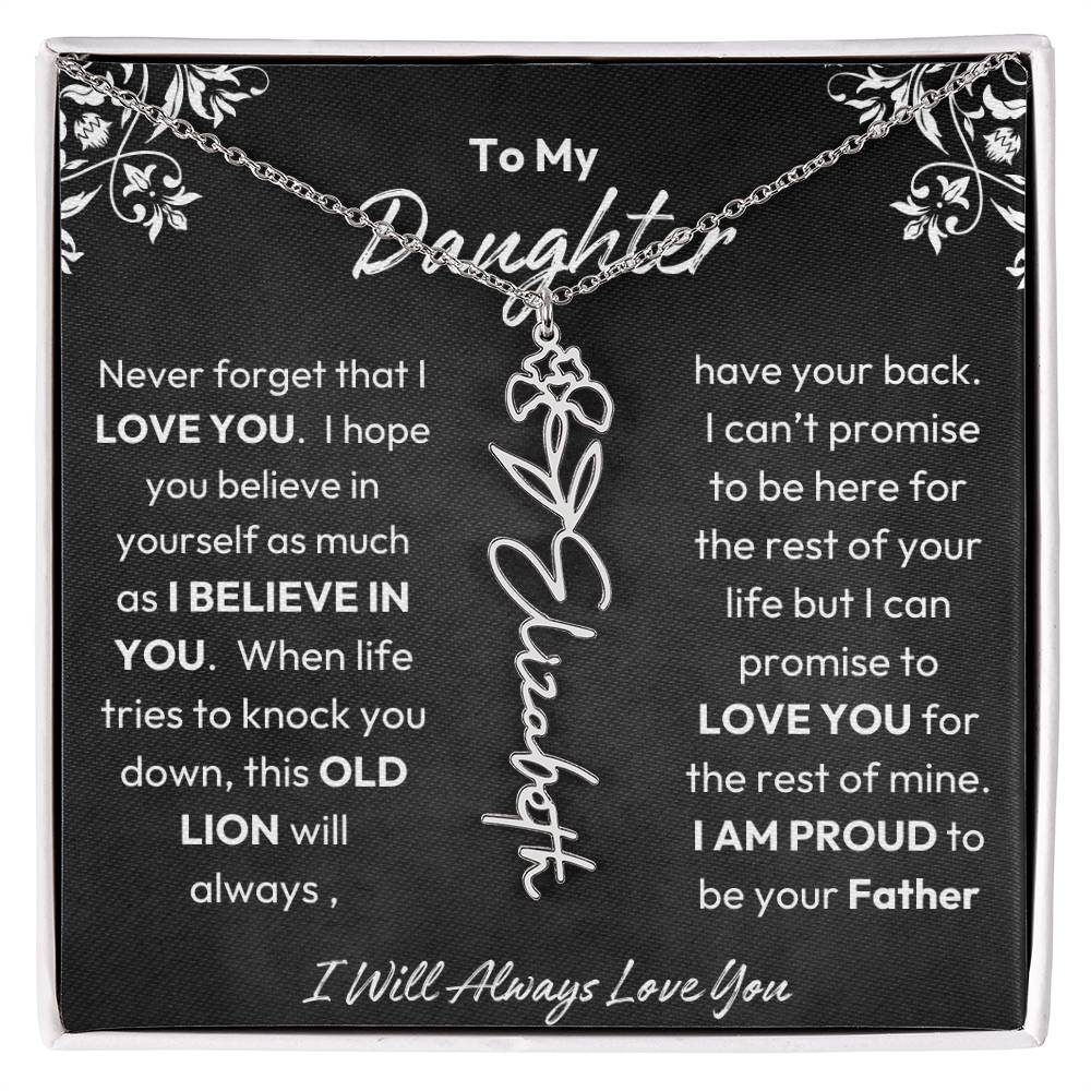 To My Daughter |  Proud To Be Your Father | Birth Flower Necklace | Gold