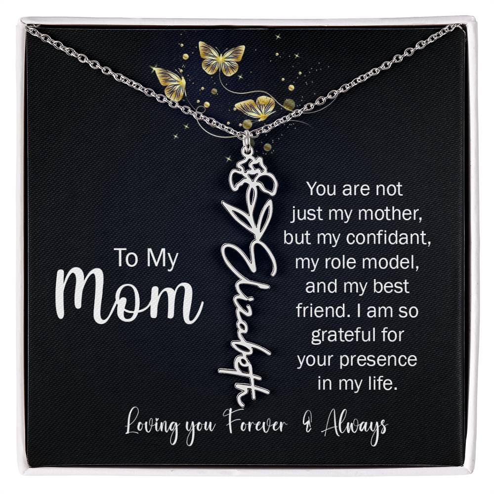 To My Mom | I'm So Grateful | Birth Flower Name Necklace