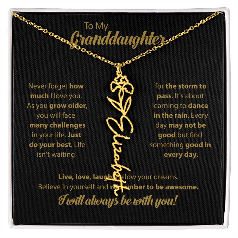 To My Granddaughter | Dance In the Rain |  Personalized Flower Name Necklace