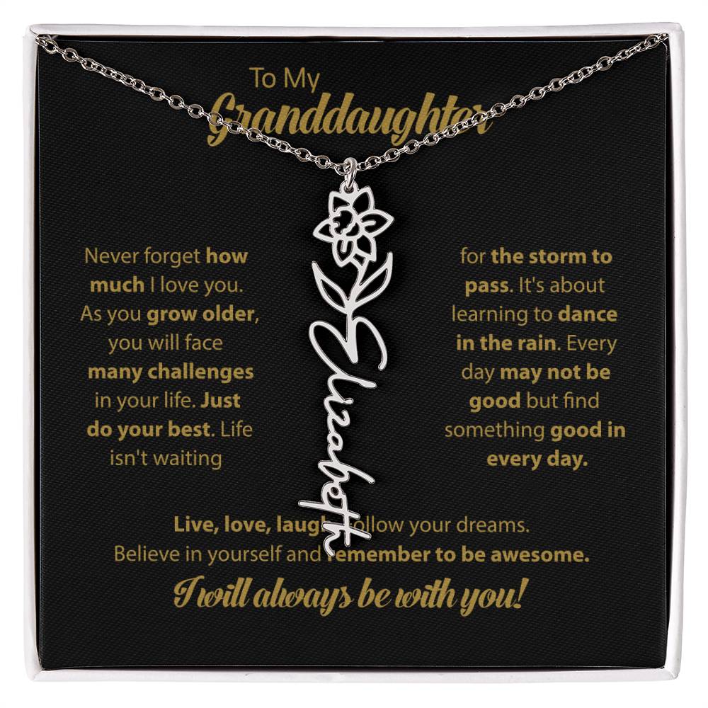 To My Granddaughter | Dance In the Rain |  Personalized Flower Name Necklace