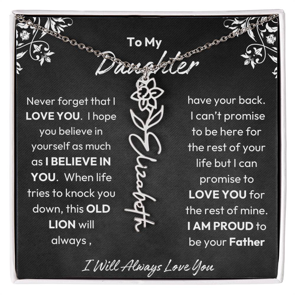 To My Daughter |  Proud To Be Your Father | Birth Flower Necklace | Gold