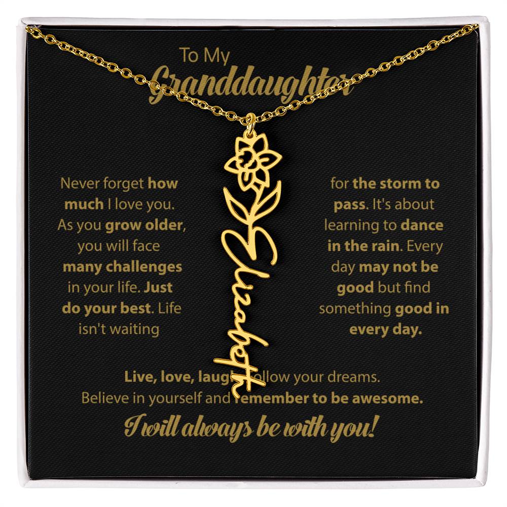 To My Granddaughter | Dance In the Rain |  Personalized Flower Name Necklace