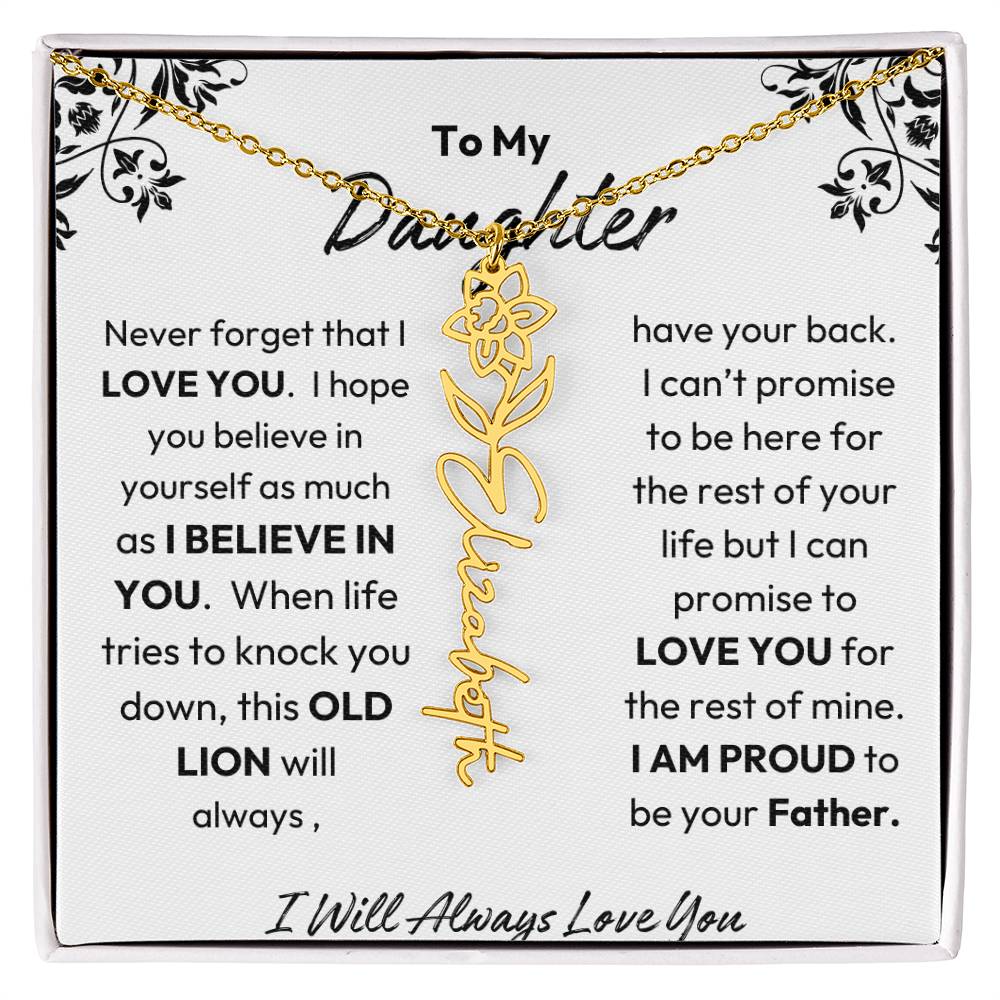 Father-Daughter |  I Believe In You | Birth Flower Necklace | Gold