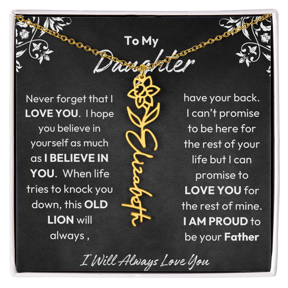 To My Daughter |  Proud To Be Your Father | Birth Flower Necklace | Gold