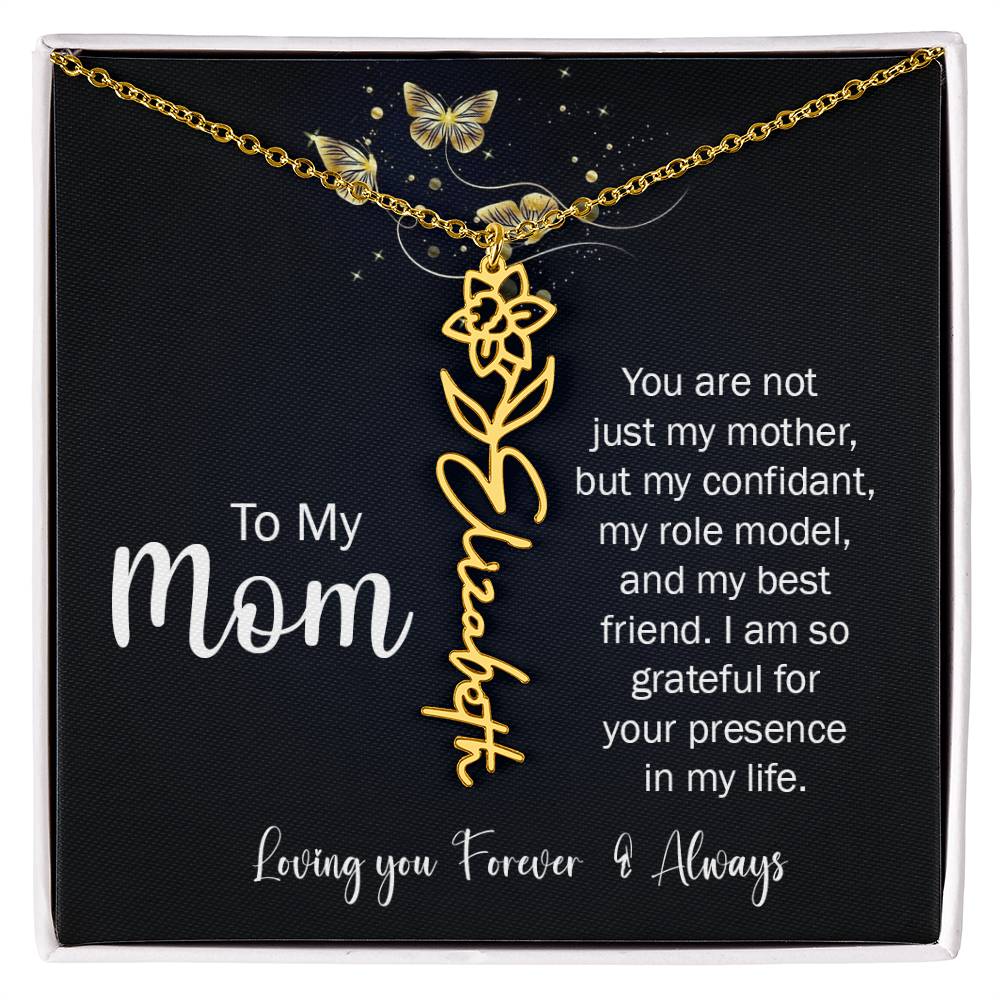 To My Mom | I'm So Grateful | Birth Flower Name Necklace