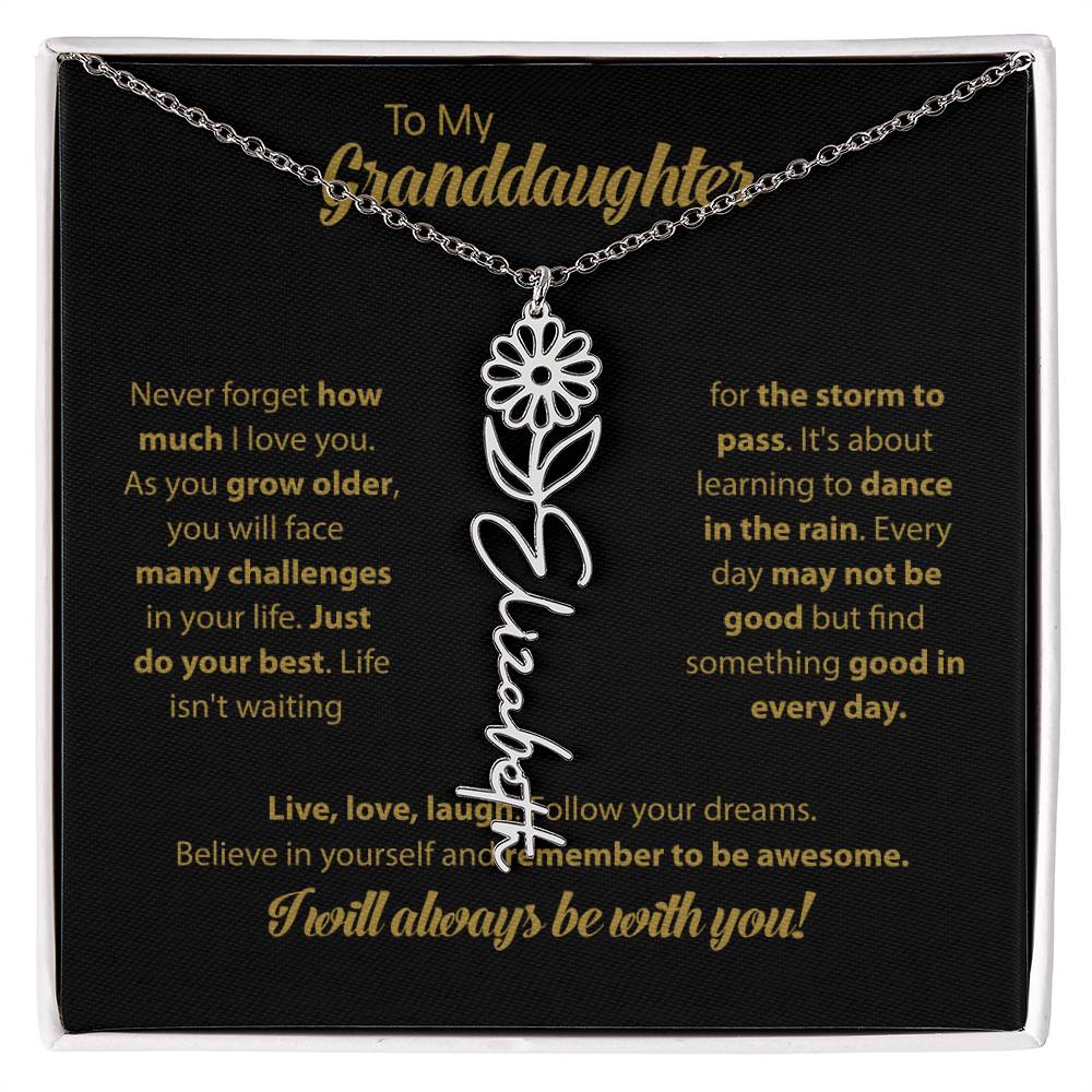 To My Granddaughter | Dance In the Rain |  Personalized Flower Name Necklace