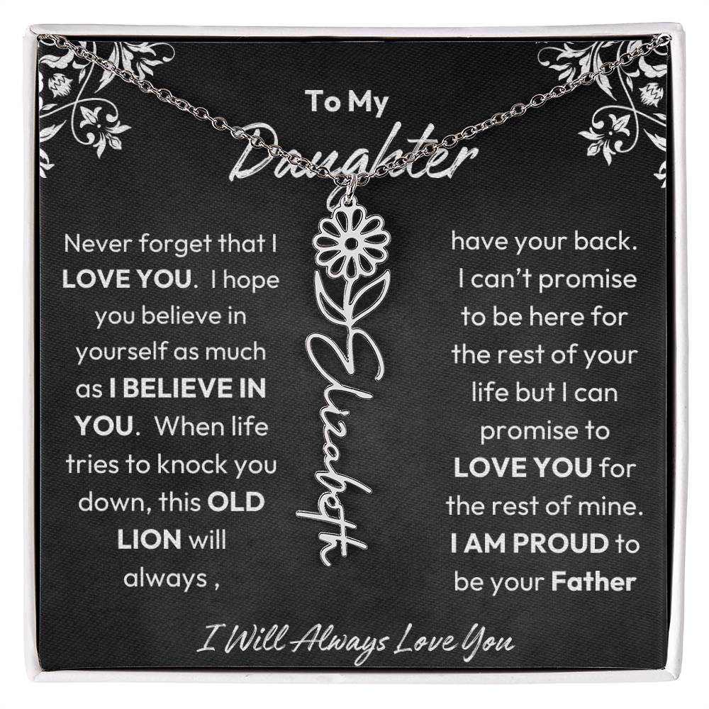 To My Daughter |  Proud To Be Your Father | Birth Flower Necklace | Gold