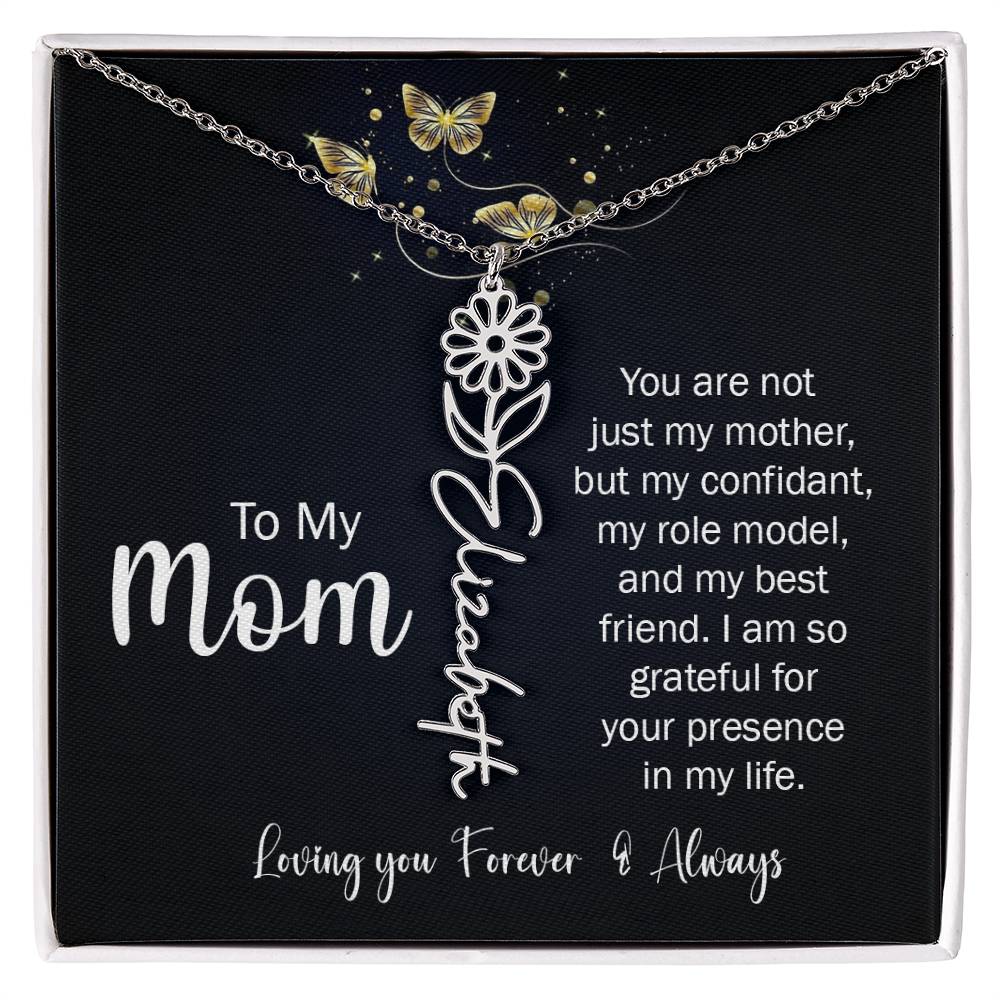 To My Mom | I'm So Grateful | Birth Flower Name Necklace