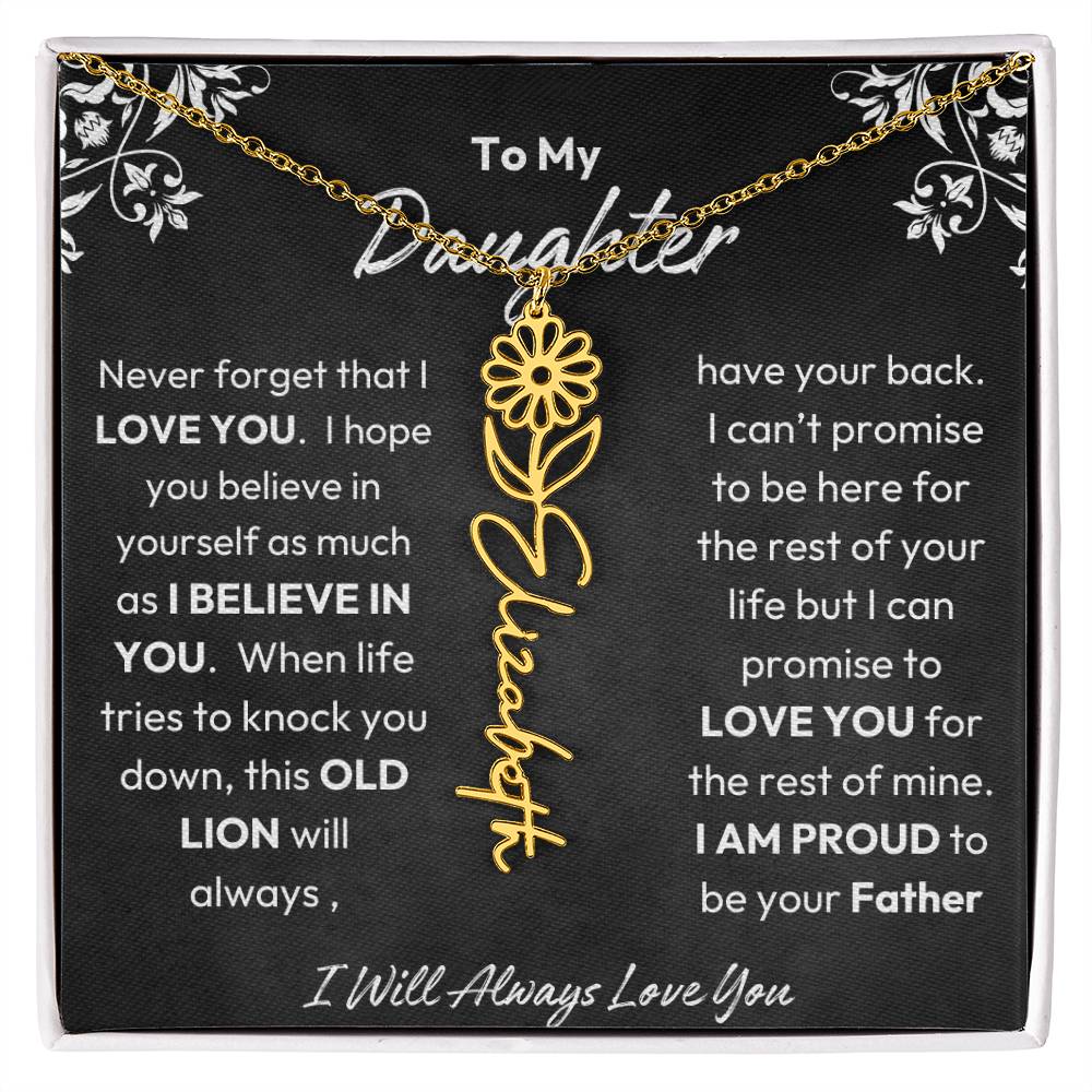 To My Daughter |  Proud To Be Your Father | Birth Flower Necklace | Gold