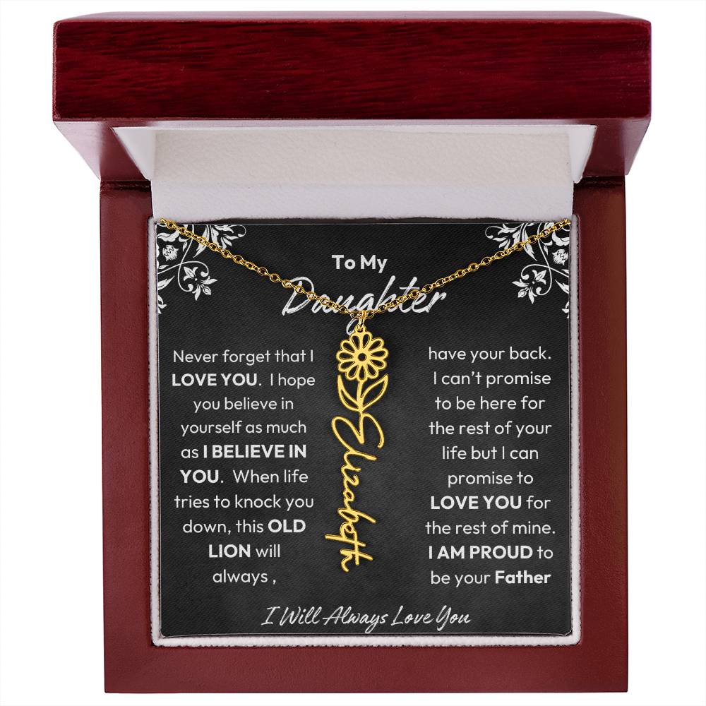 To My Daughter |  Proud To Be Your Father | Birth Flower Necklace | Gold