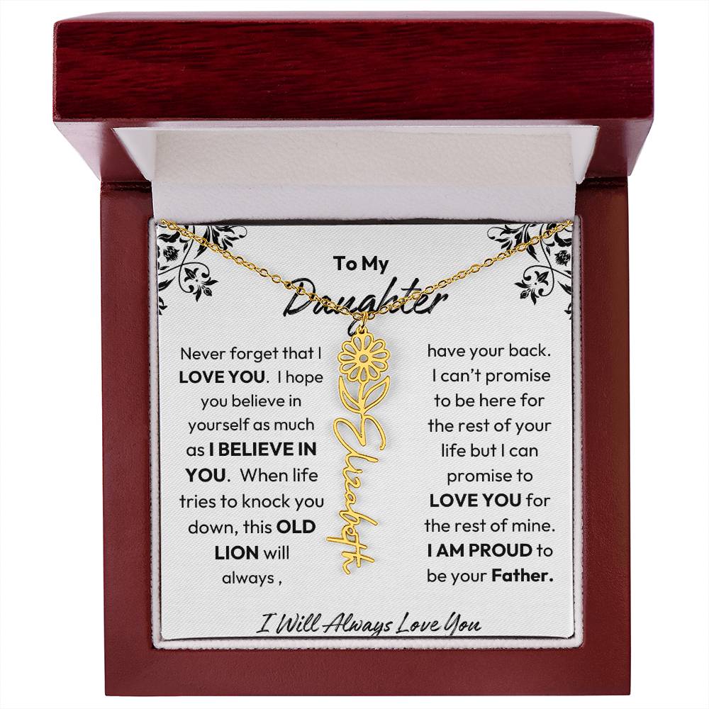 Father-Daughter |  I Believe In You | Birth Flower Necklace | Gold