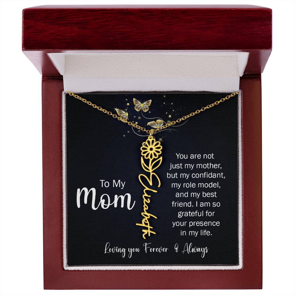 To My Mom | I'm So Grateful | Birth Flower Name Necklace