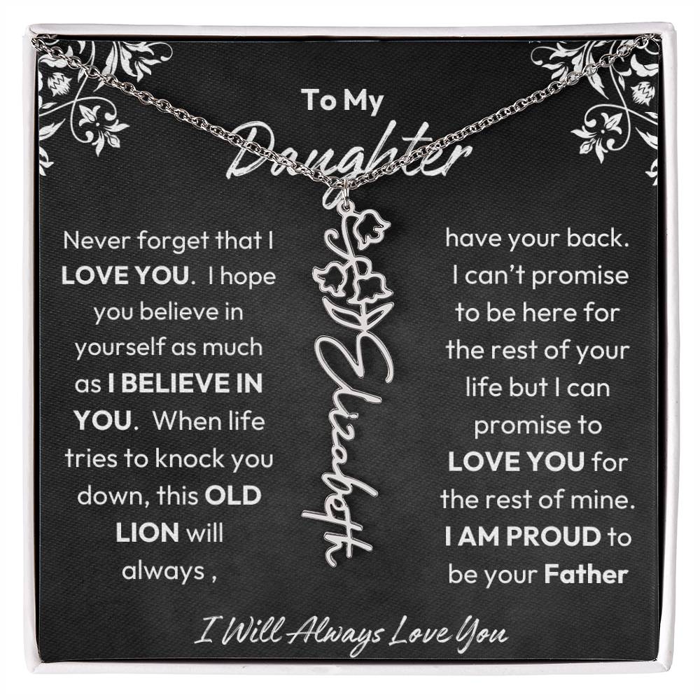 To My Daughter |  Proud To Be Your Father | Birth Flower Necklace | Gold