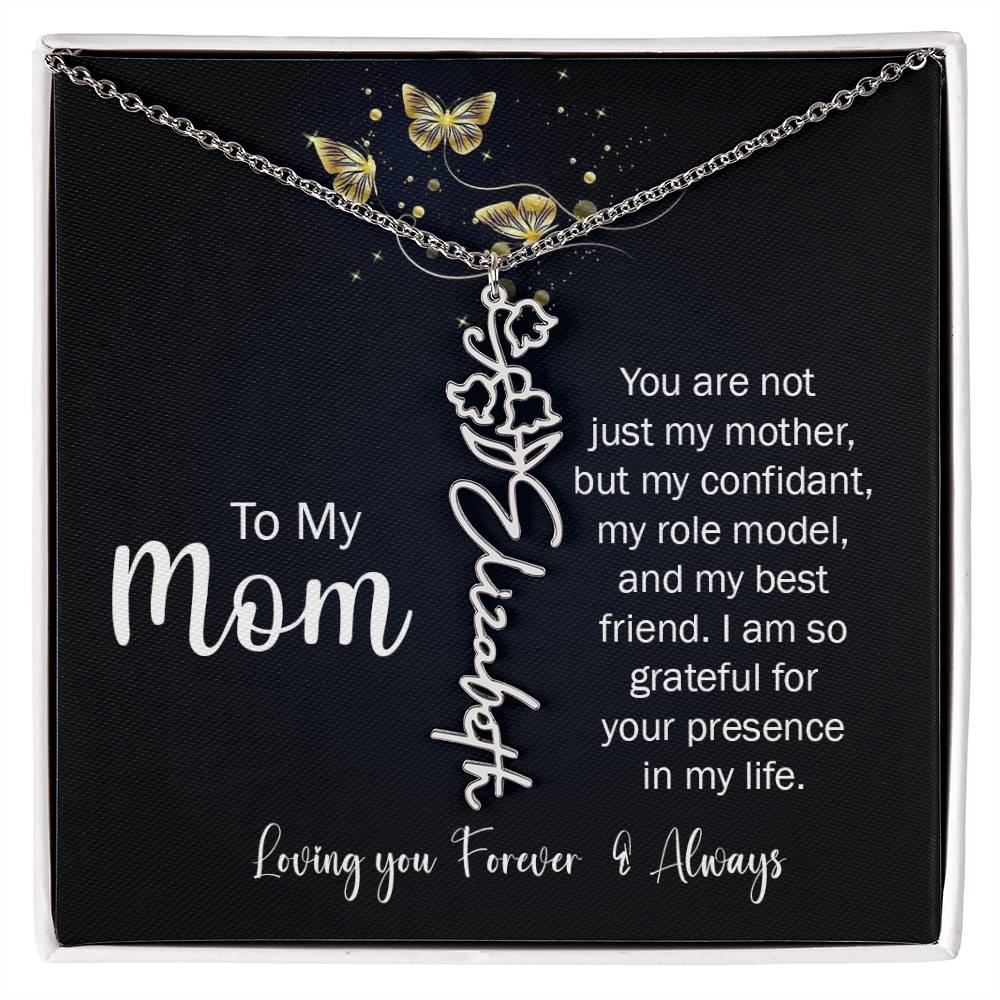 To My Mom | I'm So Grateful | Birth Flower Name Necklace