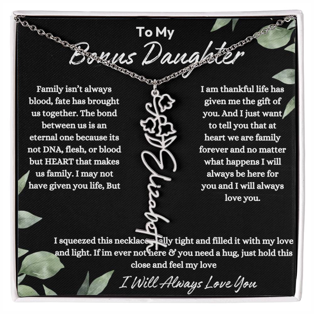 To My Bonus Daughter| At Heart We Are Family |  Birth Flower Necklace