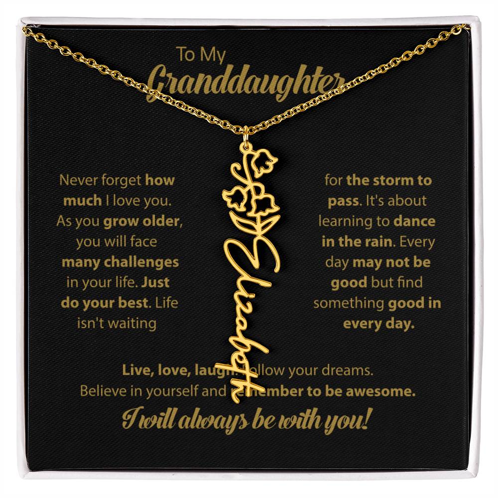 To My Granddaughter | Dance In the Rain |  Personalized Flower Name Necklace