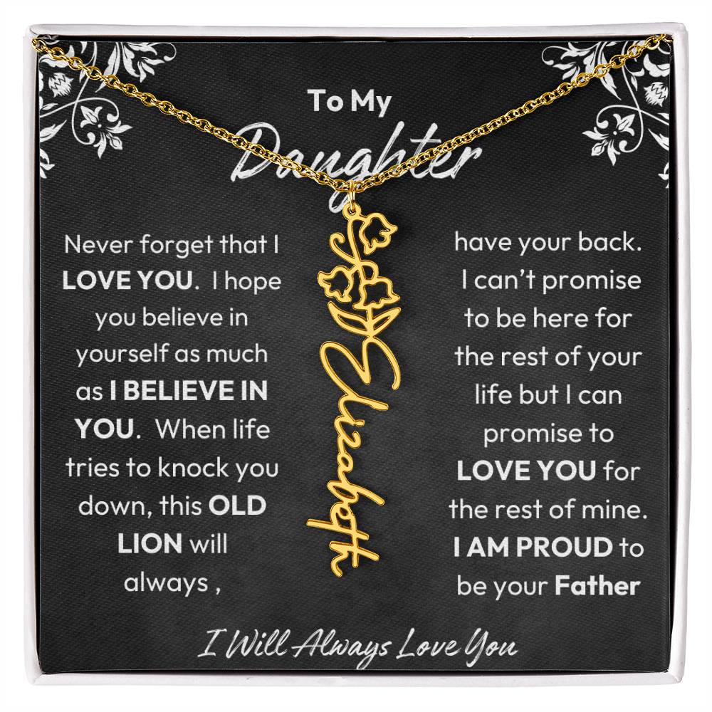 To My Daughter |  Proud To Be Your Father | Birth Flower Necklace | Gold