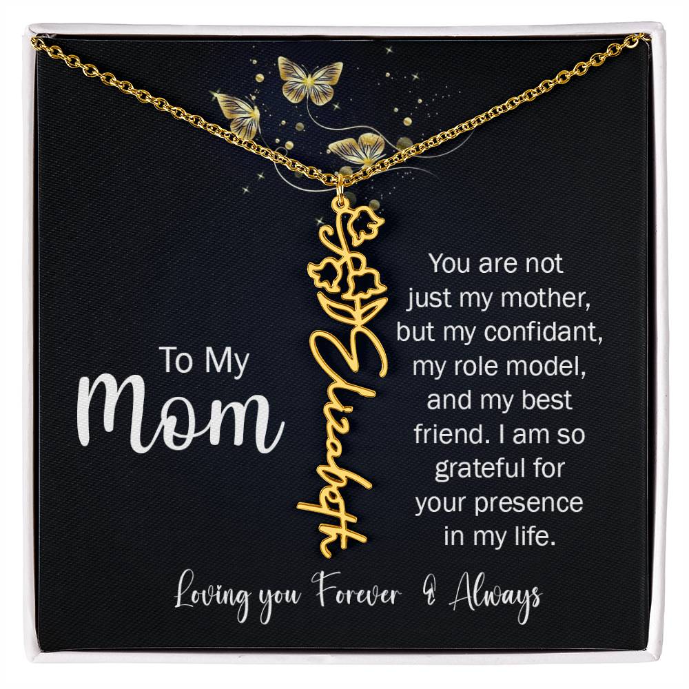 To My Mom | I'm So Grateful | Birth Flower Name Necklace