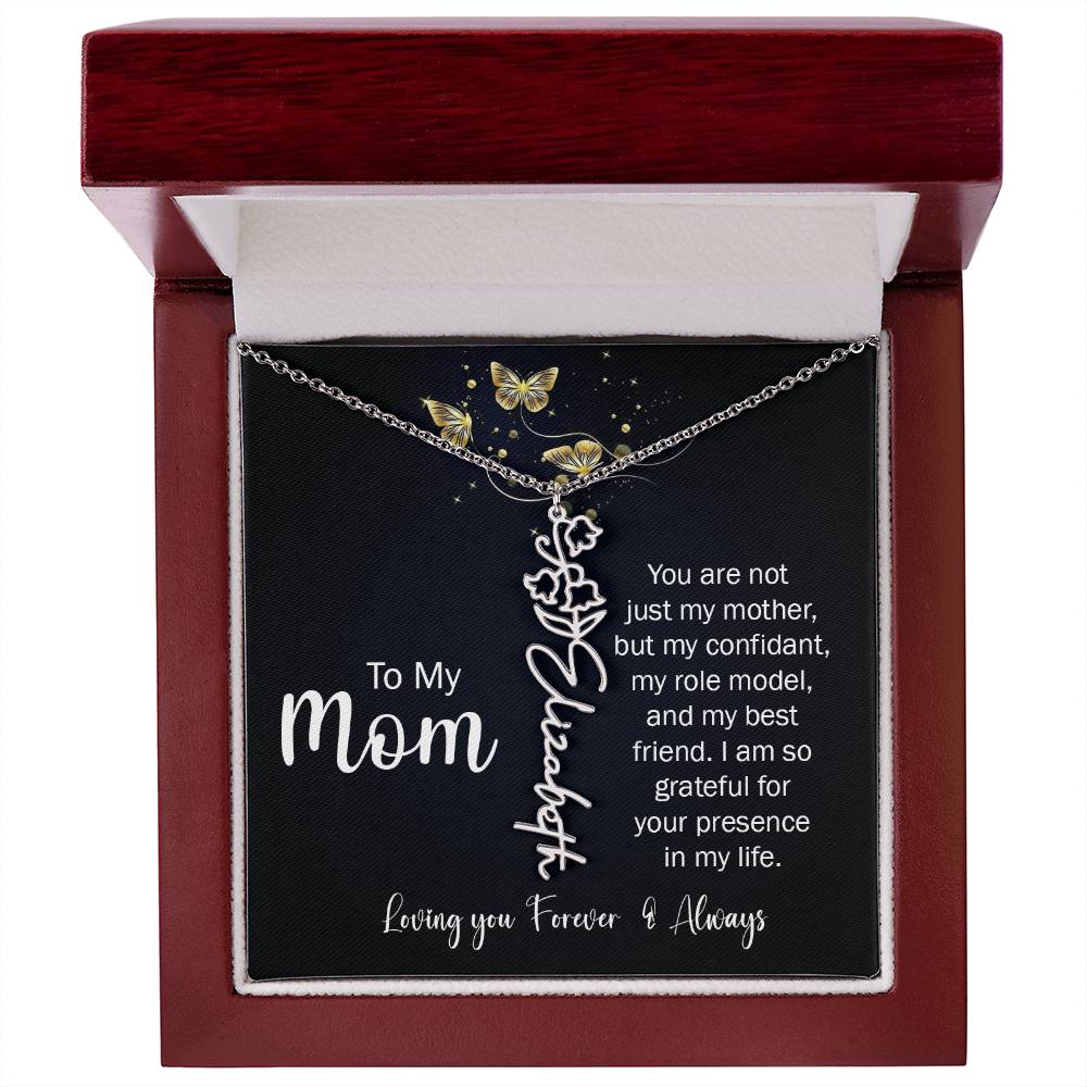 To My Mom | I'm So Grateful | Birth Flower Name Necklace