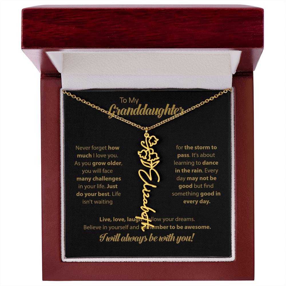 To My Granddaughter | Dance In the Rain |  Personalized Flower Name Necklace