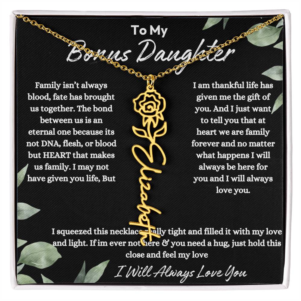 To My Bonus Daughter| At Heart We Are Family |  Birth Flower Necklace