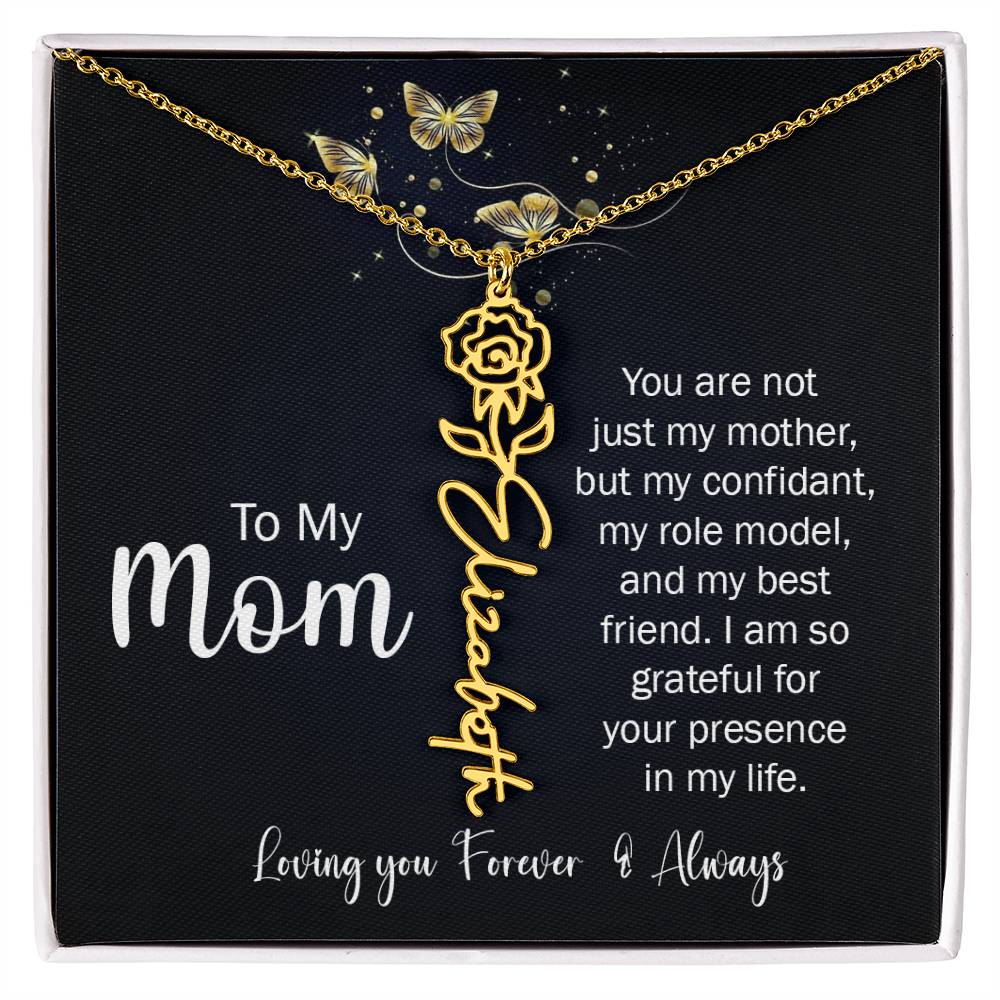 To My Mom | I'm So Grateful | Birth Flower Name Necklace