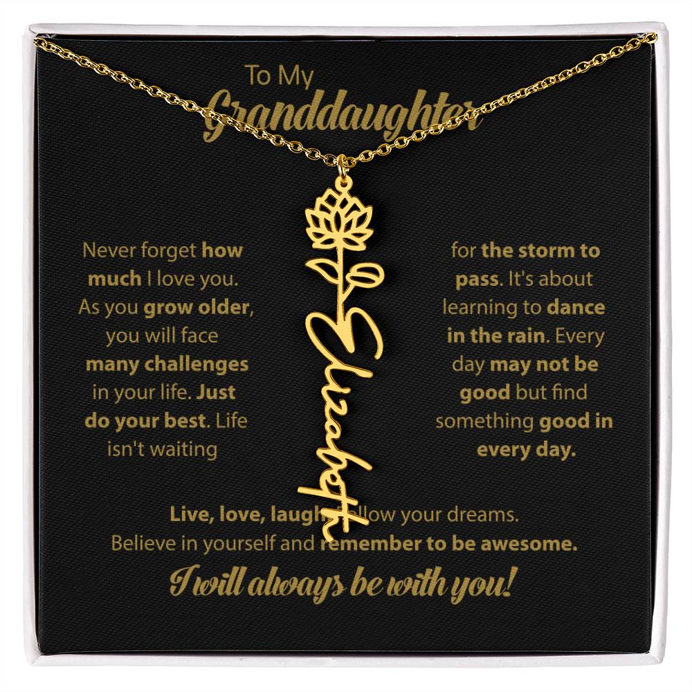 To My Granddaughter | Dance In the Rain |  Personalized Flower Name Necklace