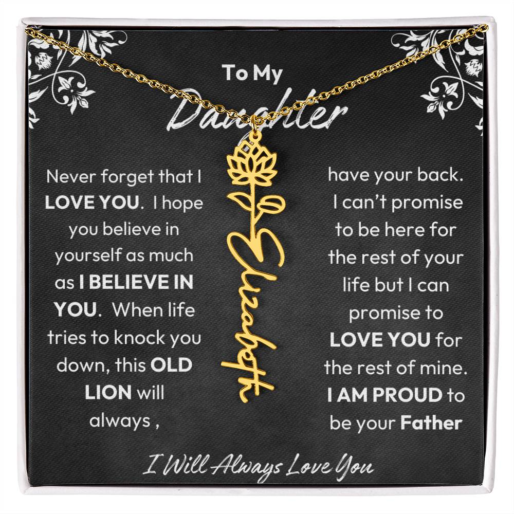 To My Daughter |  Proud To Be Your Father | Birth Flower Necklace | Gold