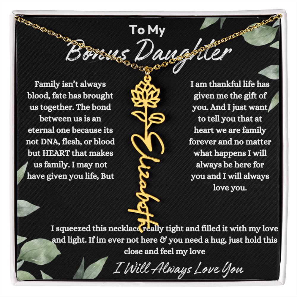 To My Bonus Daughter| At Heart We Are Family |  Birth Flower Necklace