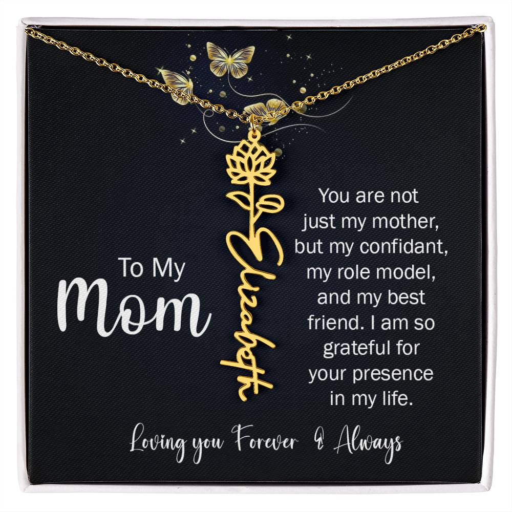 To My Mom | I'm So Grateful | Birth Flower Name Necklace