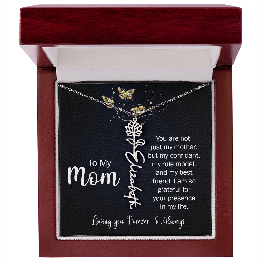 To My Mom | I'm So Grateful | Birth Flower Name Necklace