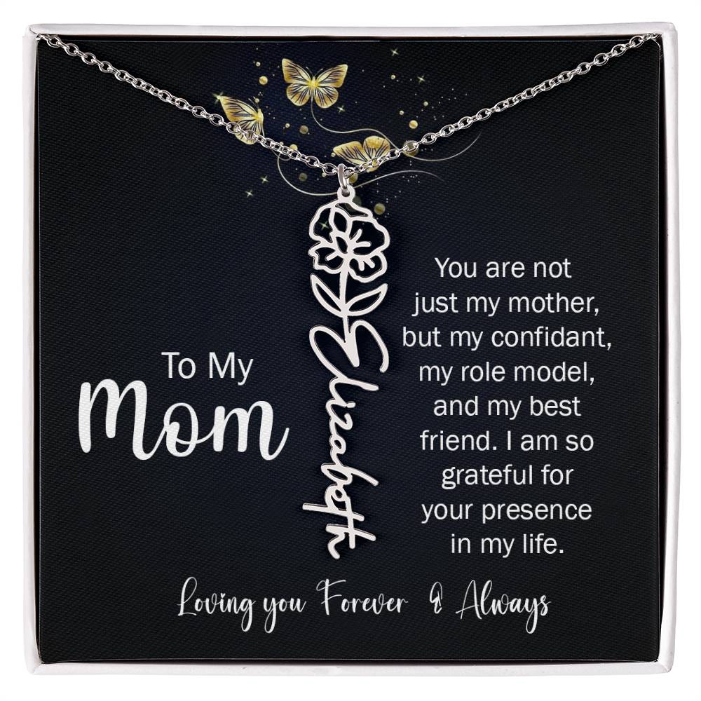 To My Mom | I'm So Grateful | Birth Flower Name Necklace