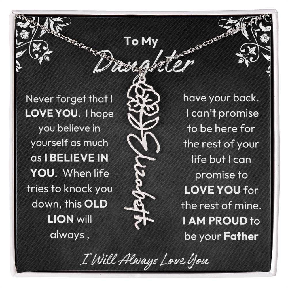 To My Daughter |  Proud To Be Your Father | Birth Flower Necklace | Gold