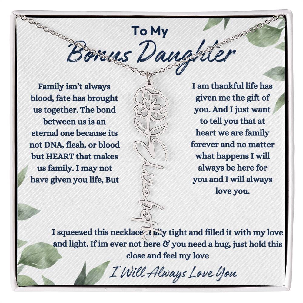 To My Bonus Daughter | Life gave me the Gift of You |  Birth Flower Necklace