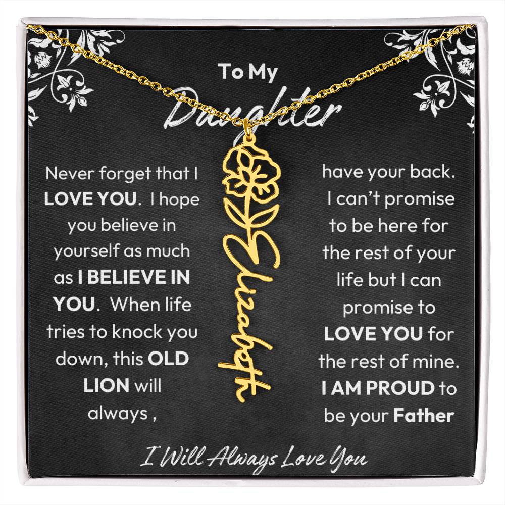 To My Daughter |  Proud To Be Your Father | Birth Flower Necklace | Gold