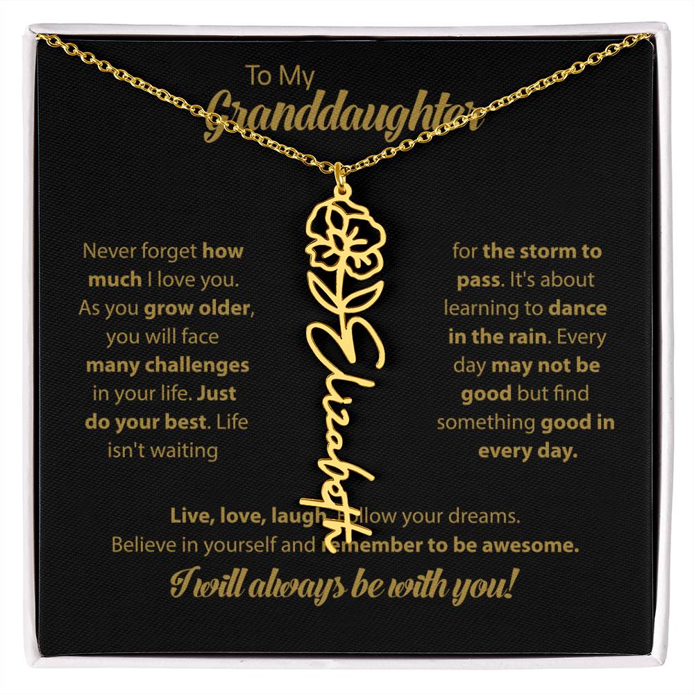 To My Granddaughter | Dance In the Rain |  Personalized Flower Name Necklace