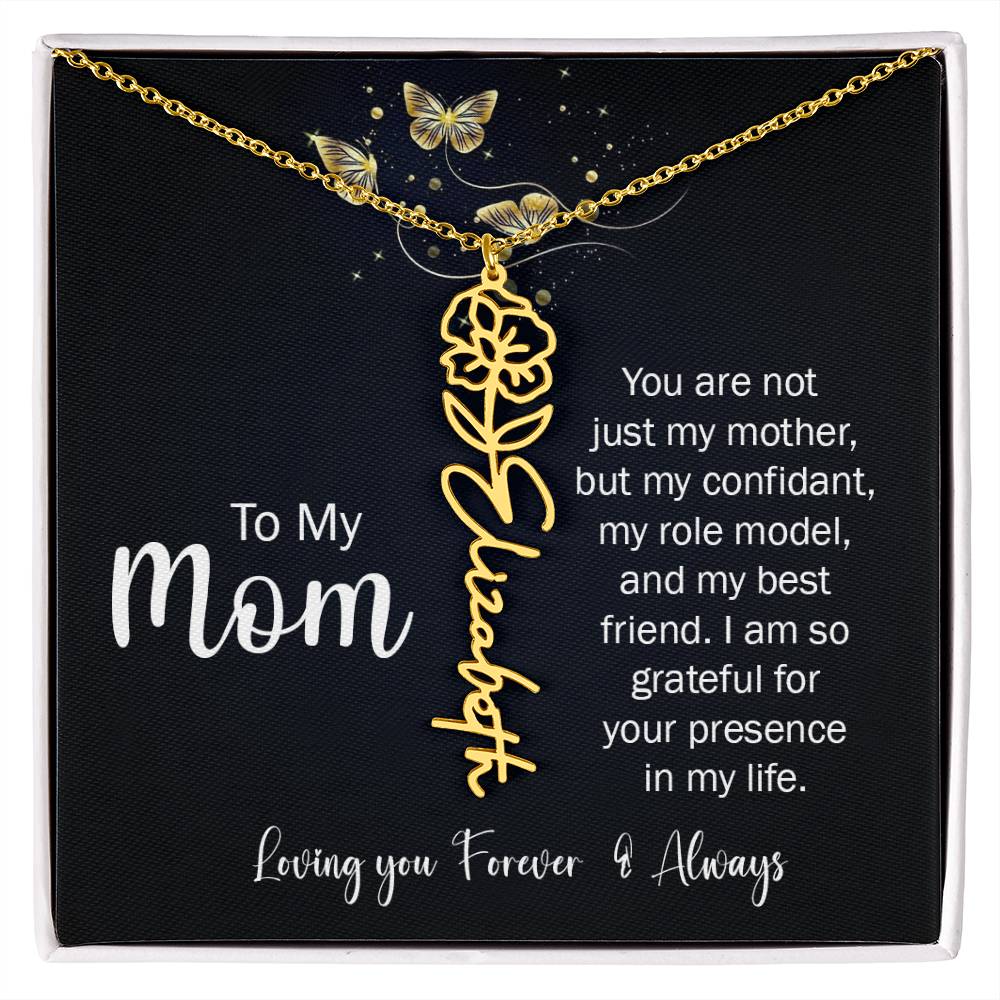 To My Mom | I'm So Grateful | Birth Flower Name Necklace