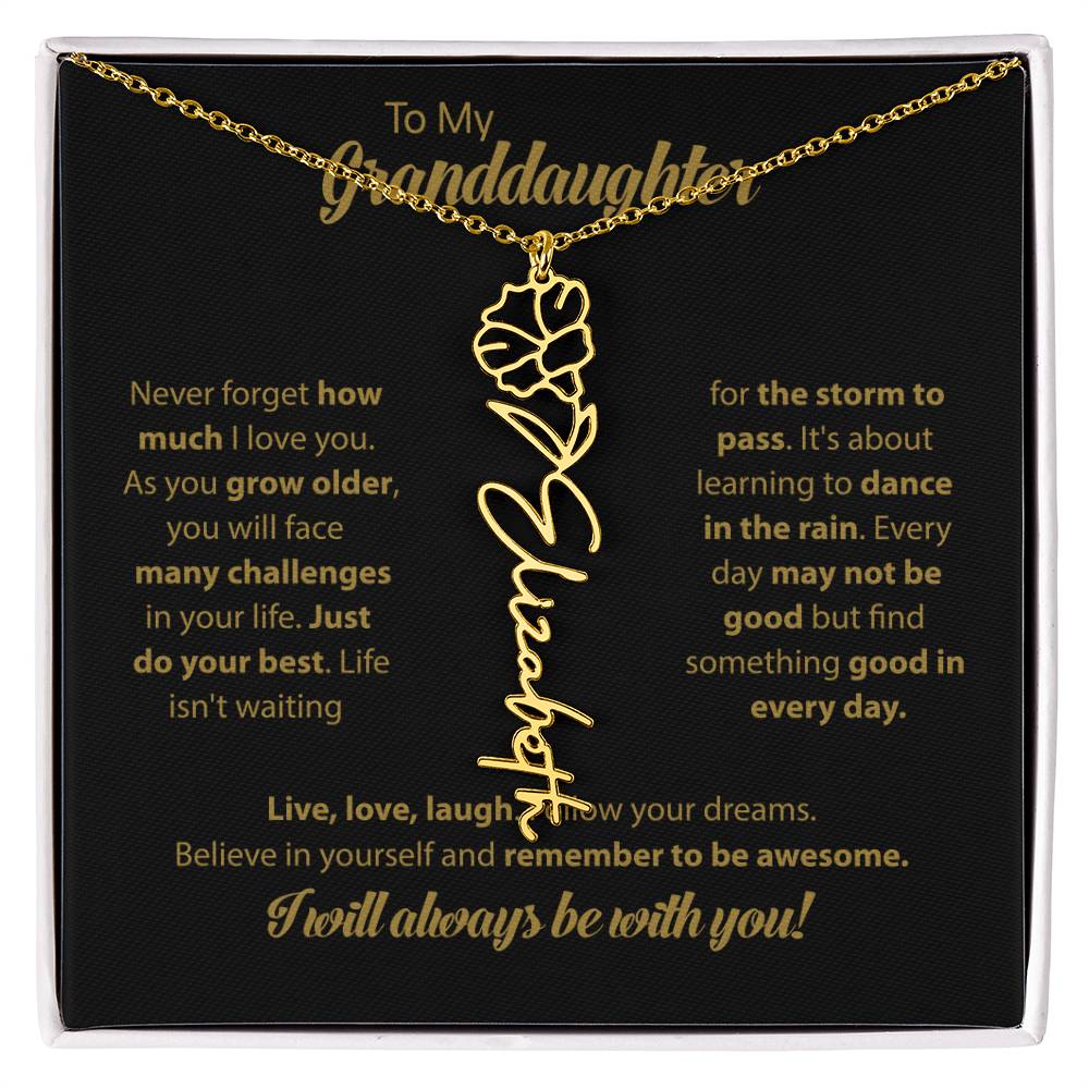 To My Granddaughter | Dance In the Rain |  Personalized Flower Name Necklace