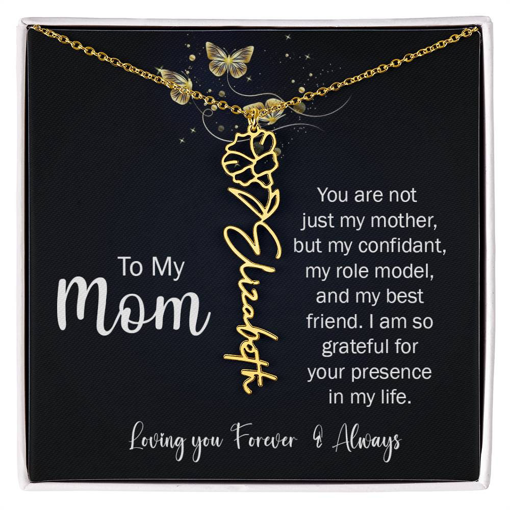 To My Mom | I'm So Grateful | Birth Flower Name Necklace