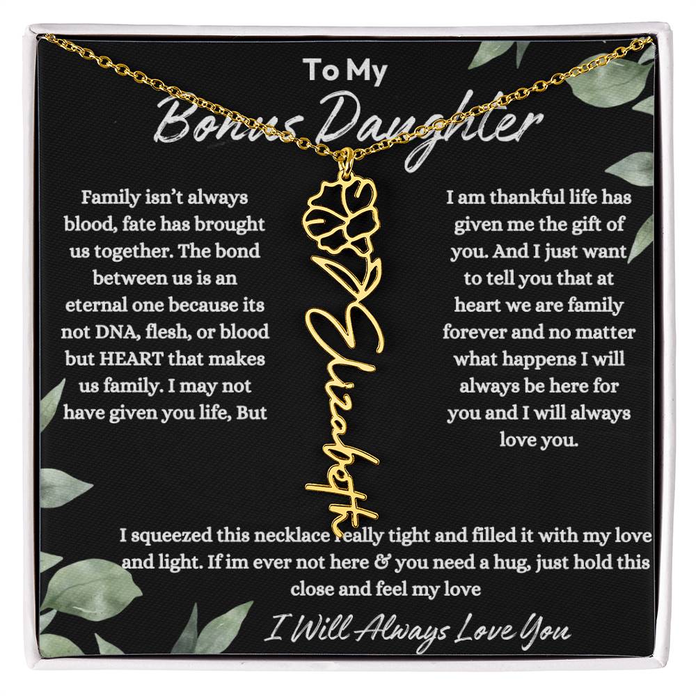 To My Bonus Daughter| At Heart We Are Family |  Birth Flower Necklace