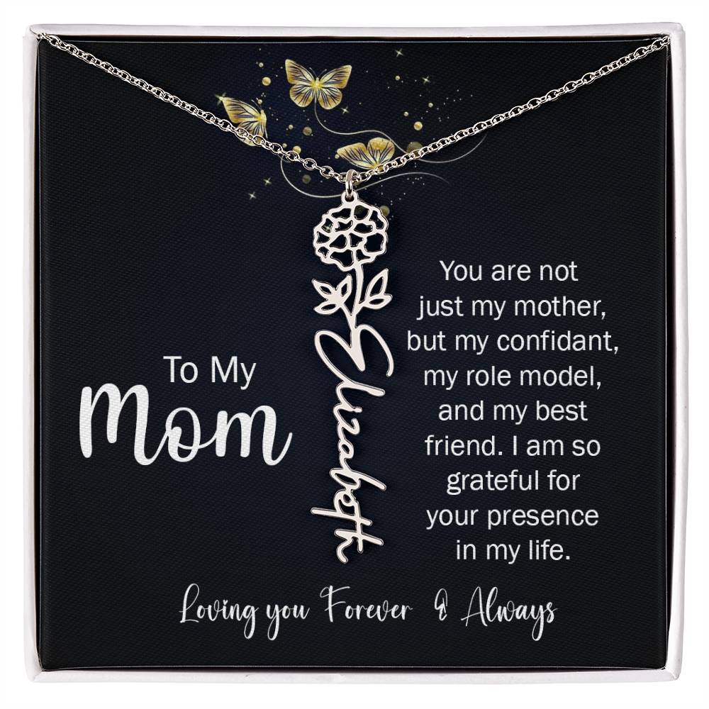 To My Mom | I'm So Grateful | Birth Flower Name Necklace