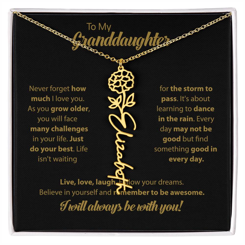 To My Granddaughter | Dance In the Rain |  Personalized Flower Name Necklace