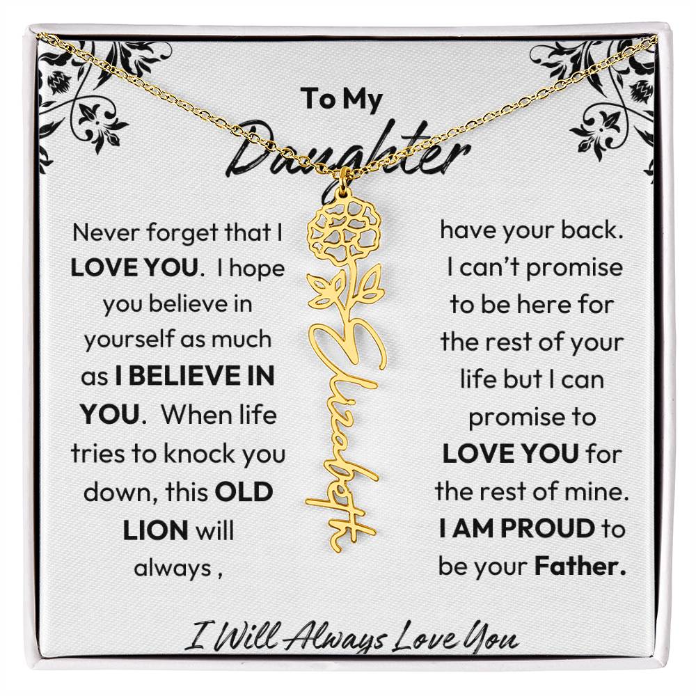 Father-Daughter |  I Believe In You | Birth Flower Necklace | Gold