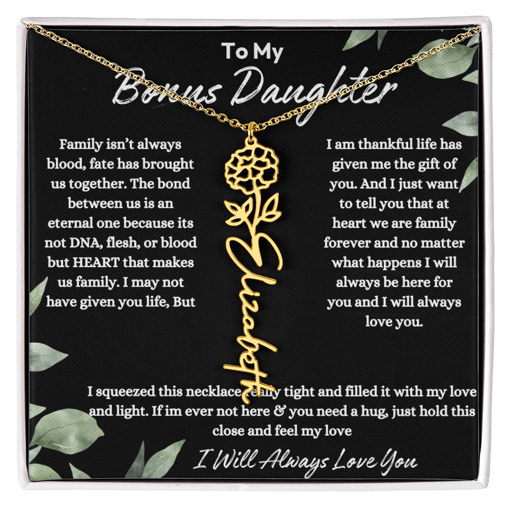 To My Bonus Daughter| At Heart We Are Family |  Birth Flower Necklace