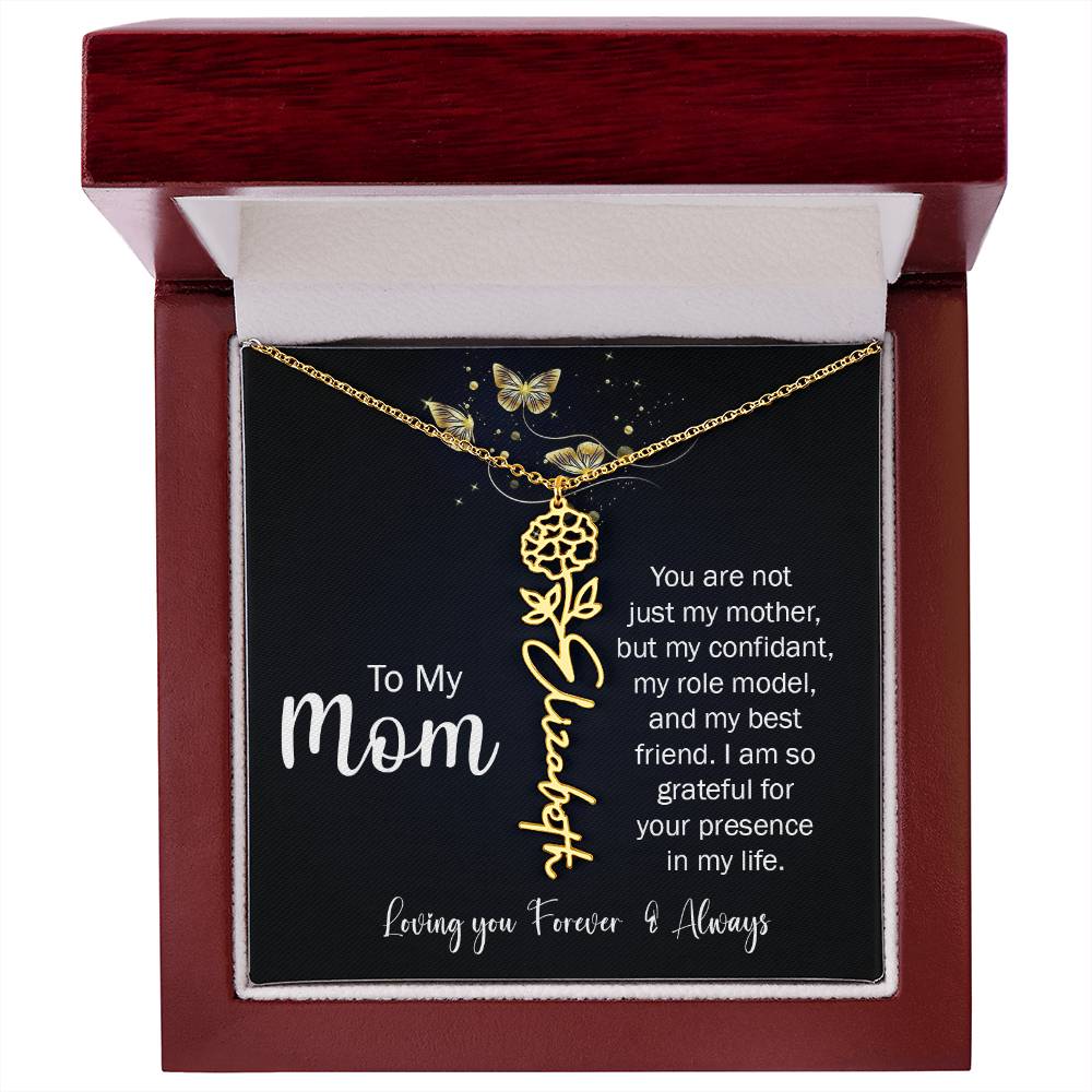 To My Mom | I'm So Grateful | Birth Flower Name Necklace