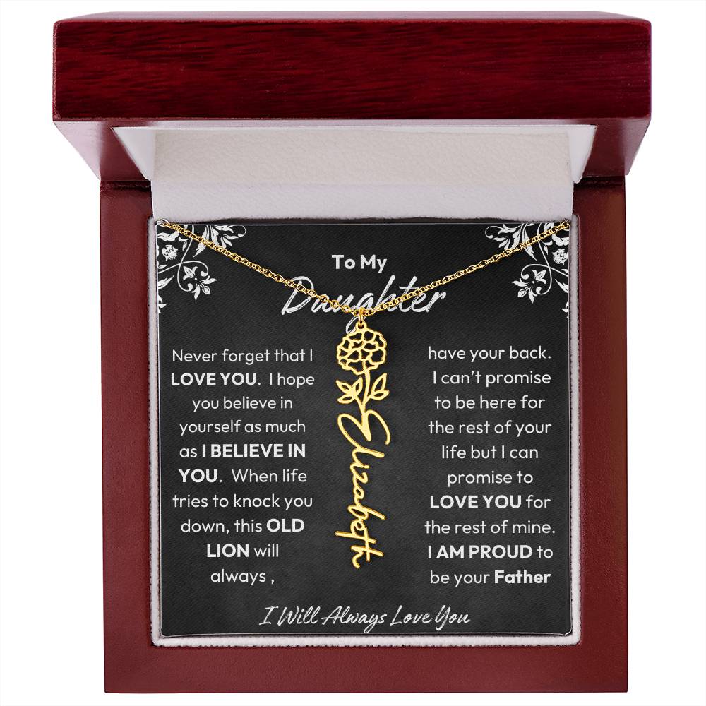 To My Daughter |  Proud To Be Your Father | Birth Flower Necklace | Gold