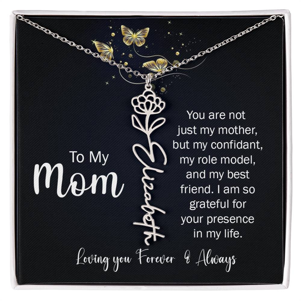 To My Mom | I'm So Grateful | Birth Flower Name Necklace