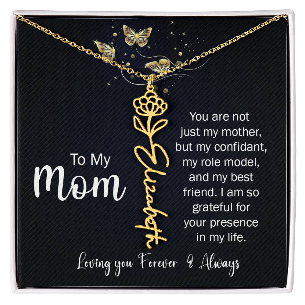 To My Mom | I'm So Grateful | Birth Flower Name Necklace